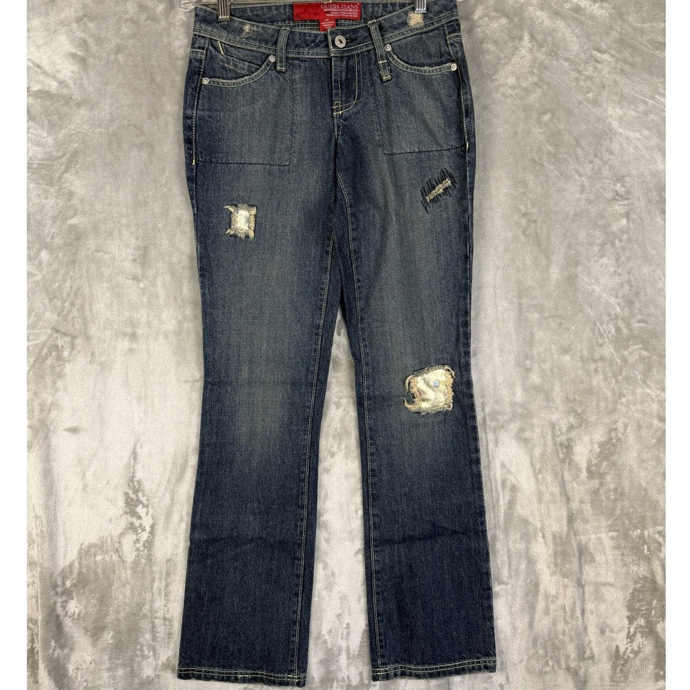 Y2K Guess Jeans Womens Size 24 Bootcut Distressed Patchwork Denim Jeans